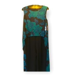 Aidan B Black and Green Floral Wide Leg Jumpsuit